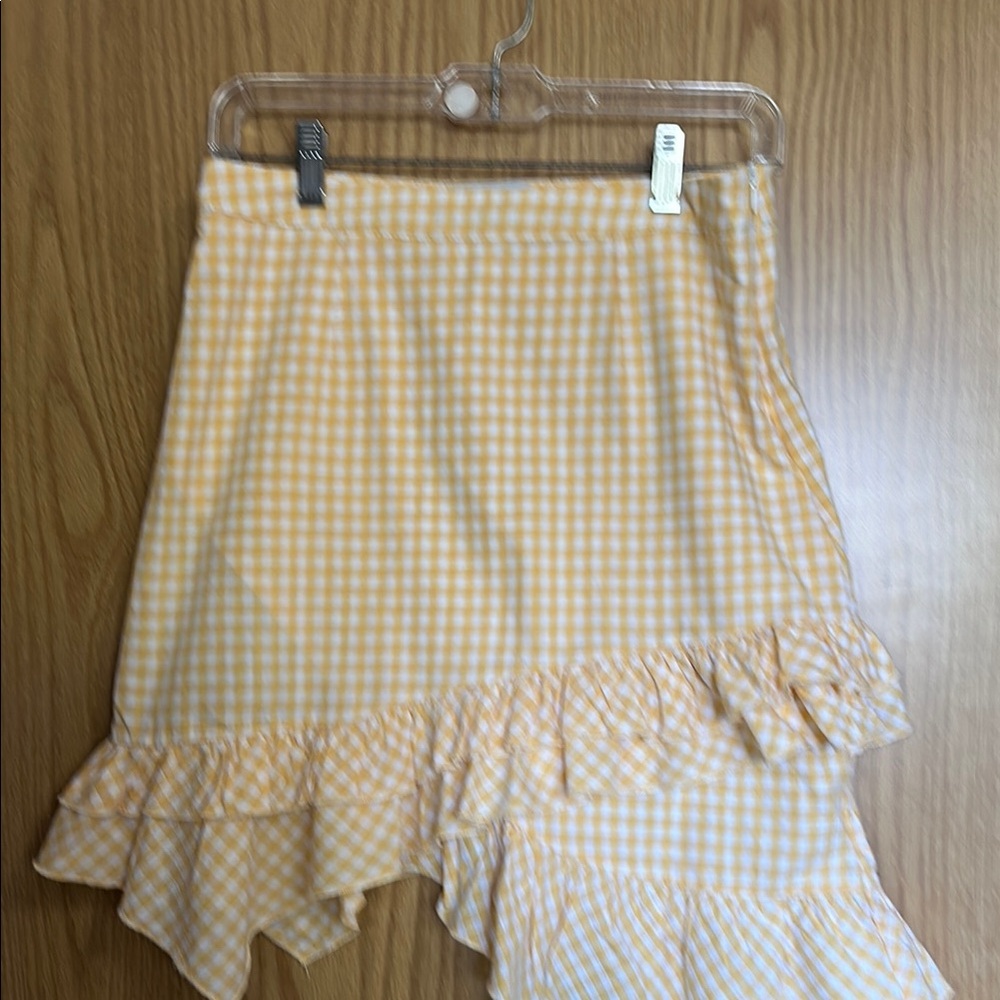 Lioness Yellow and White Asymmetrical Midi Skirt